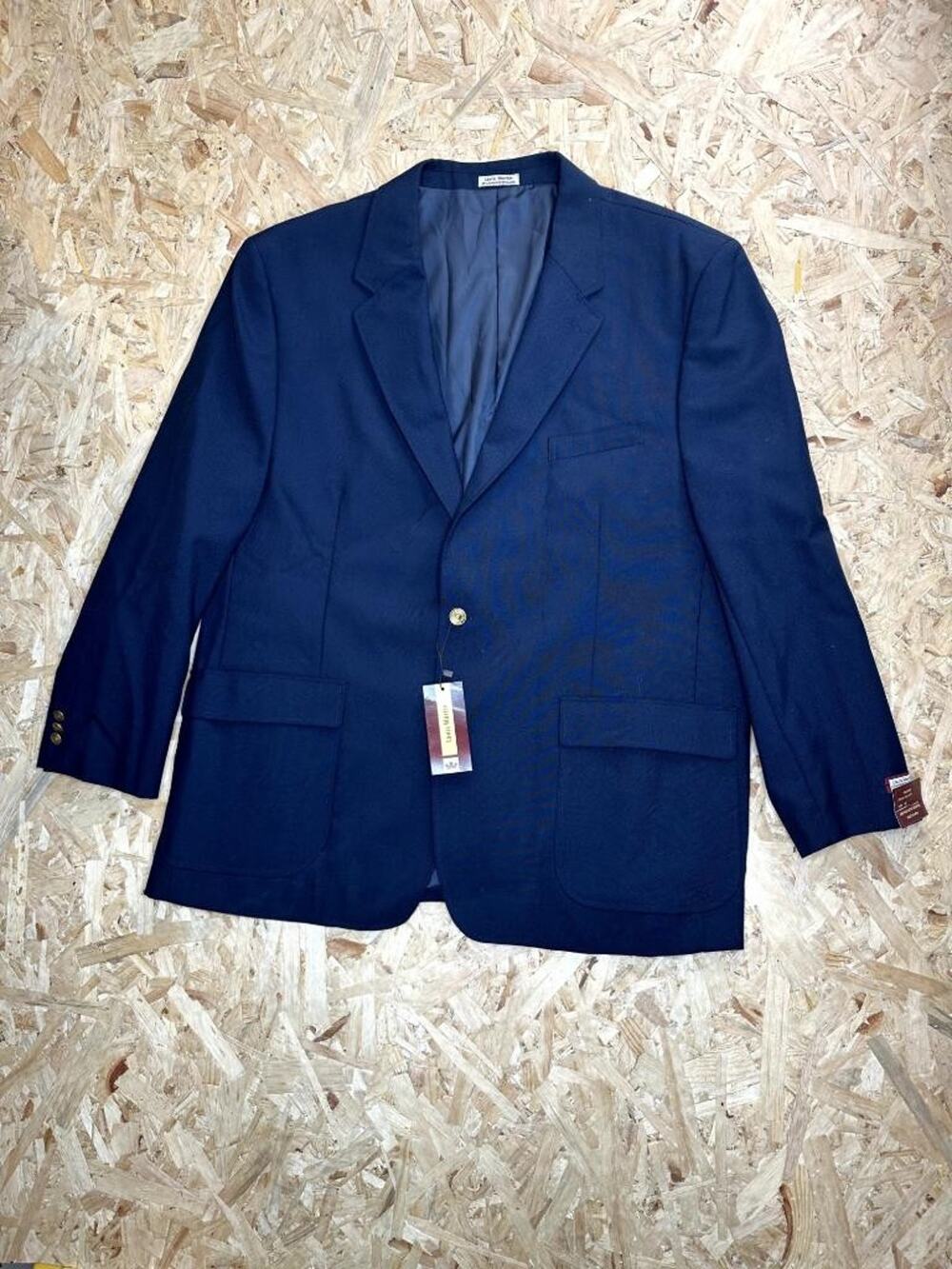 Louis Martin Mens Navy Blue Blazer Sport Coat Wool Blend Gold Buttons